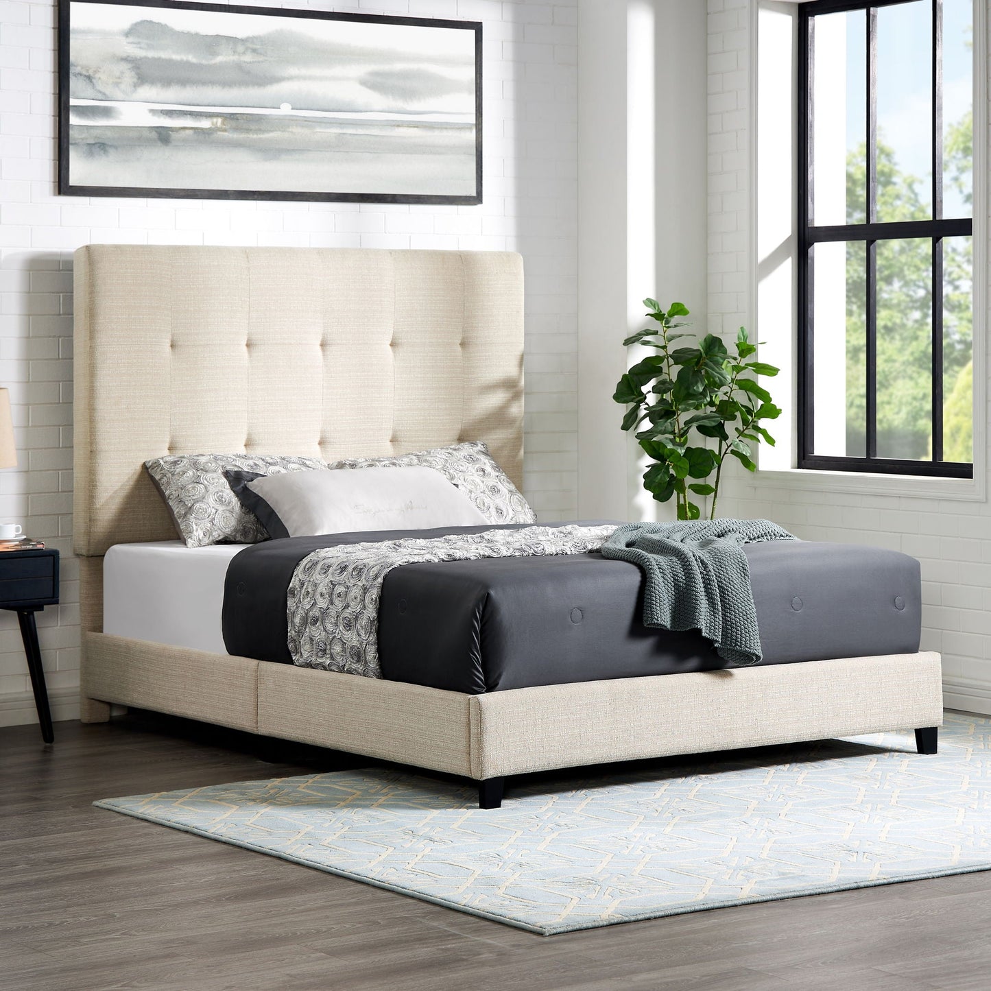 Tufted Upholstered Headboard Platform Bed