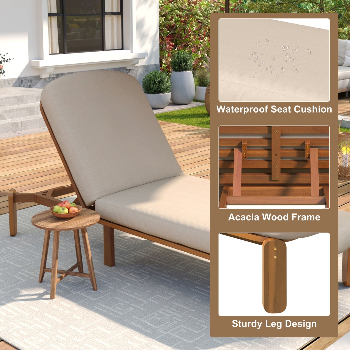 Outdoor Chaise Lounge With Adjustable Backrest