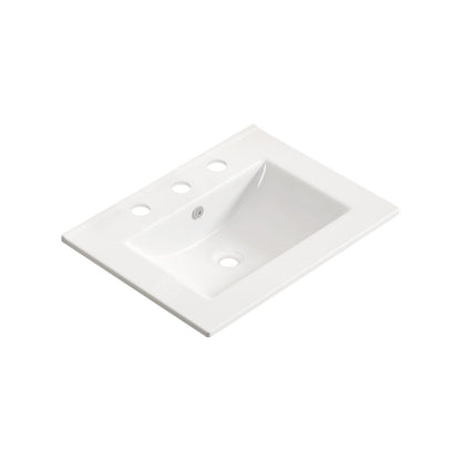Vessel Sink With 3 Holes, Oval Design For Bathroom - Milk White
