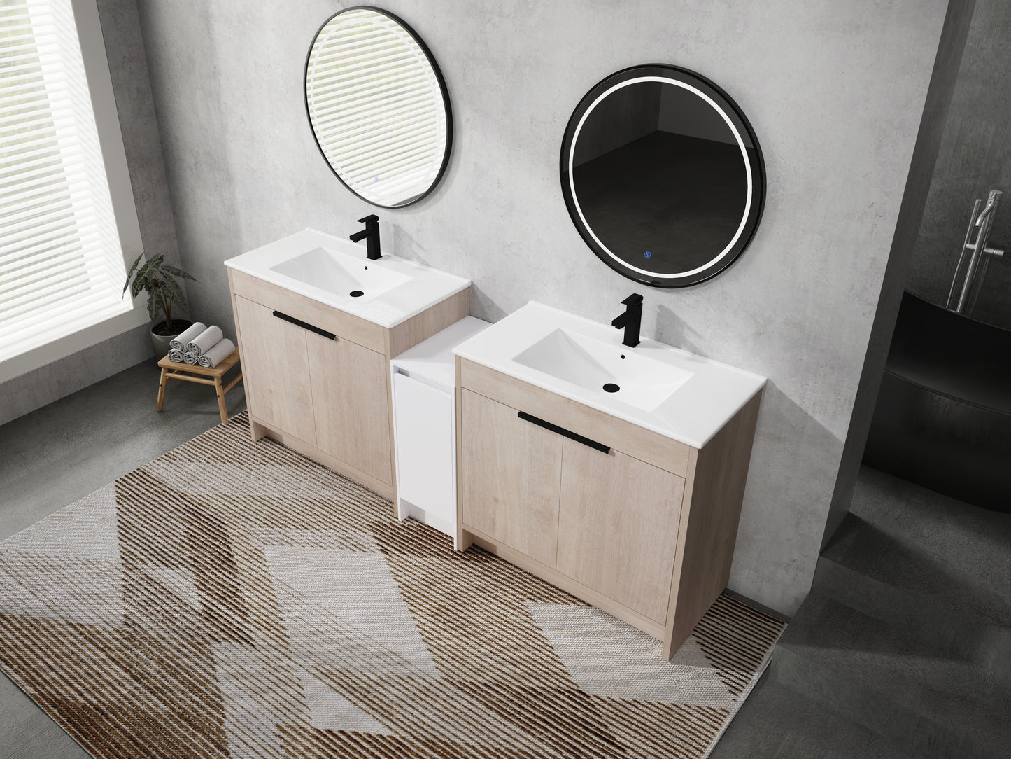 84 Inch Freestanding Bathroom Vanity with Ceramic Sink and Storage Cabinets