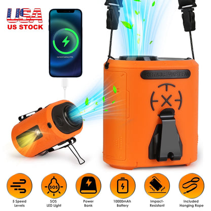 5 In 1 Portable Waist Clip Fan With 5 Speeds Flashlight 10000mAh Battery Operated Personal Wearable Turbo Belt Fan Hands-Free Neck Fan For Camping Tra