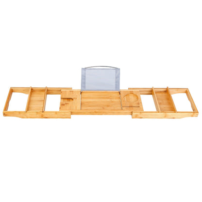 Bathtub Caddy Tray Crafted Bamboo Bath Tray Table Extendable Reading Rack Tablet Phone Holder Wine Glass Holder Shelf Desk Bathroom Spa