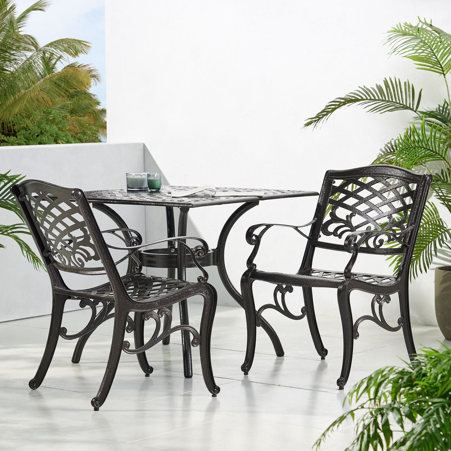 Luminea Outdoor Aluminum Dining Chair with Scroll Design, Bronze