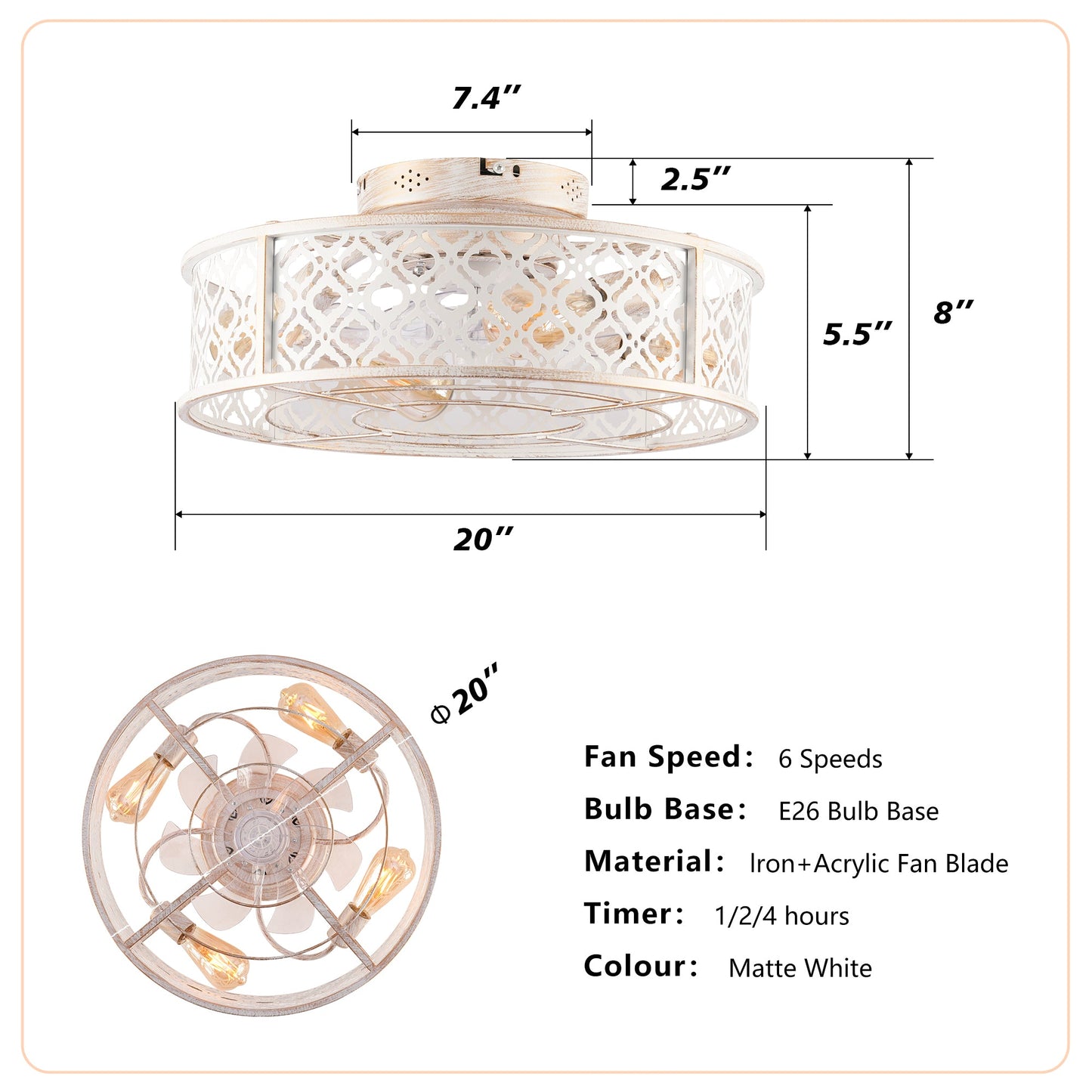 20" Flower Style Iron Ceiling Fan With Remote Control