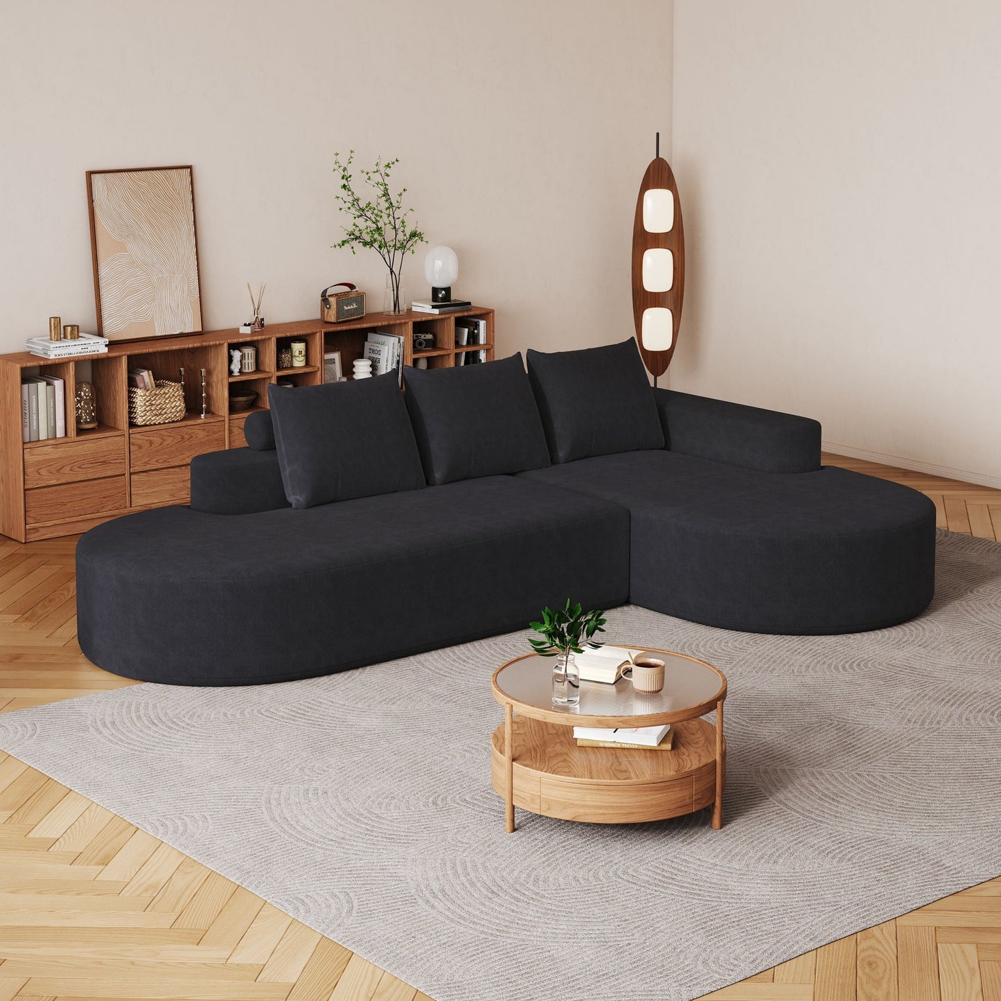 Modern Curved Sofa, L-Shaped Modular Sectional Set With 3 Pillows
