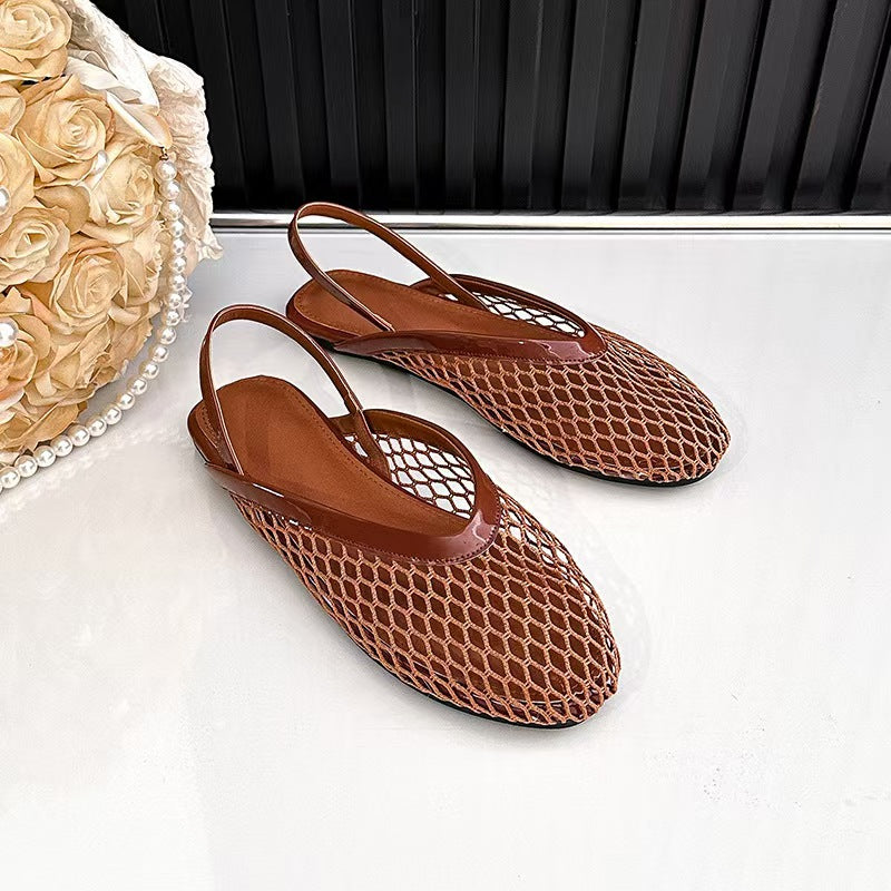 Mesh Hollowed-out Closed-toe Flat Sandals For Women