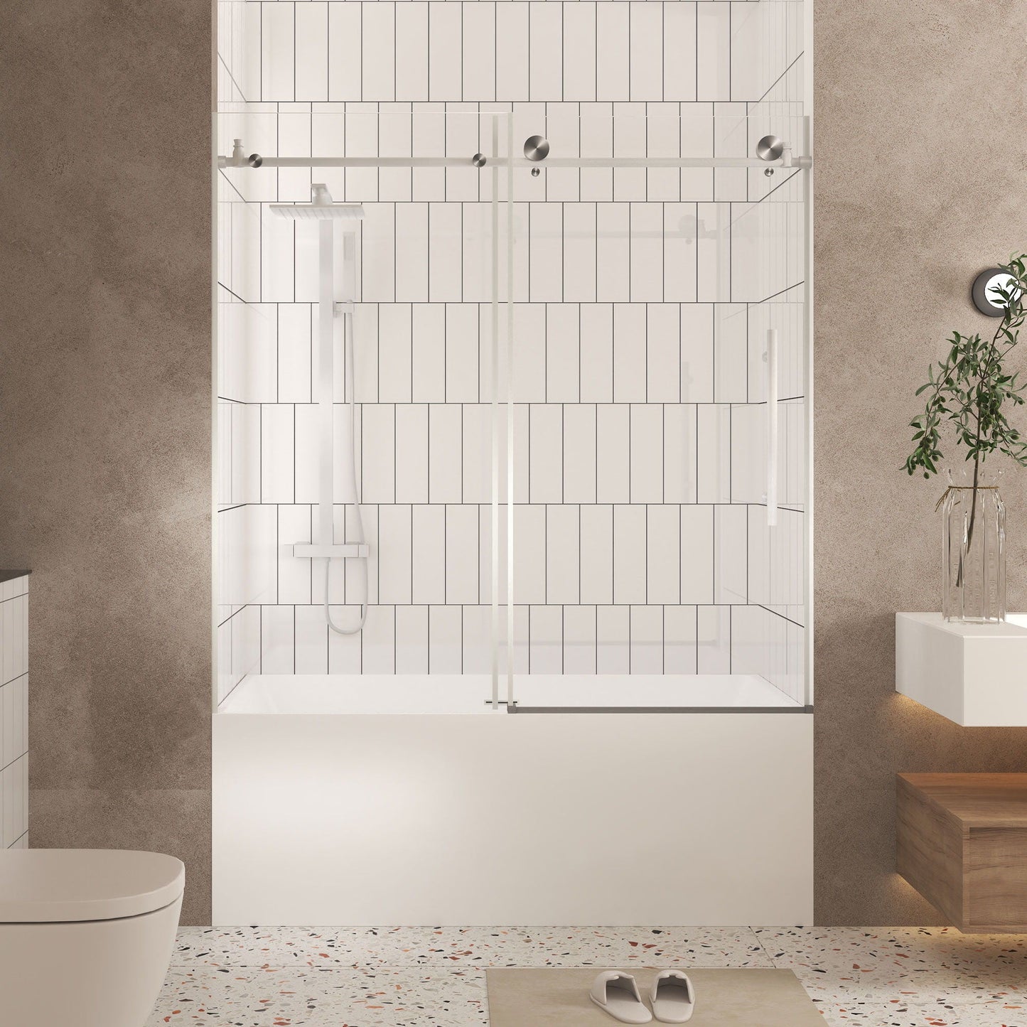 Frameless Shower Door, Smooth Sliding Tracks