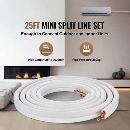 25FT Mini Split Line Set, 1/4" & 3/8" O.D