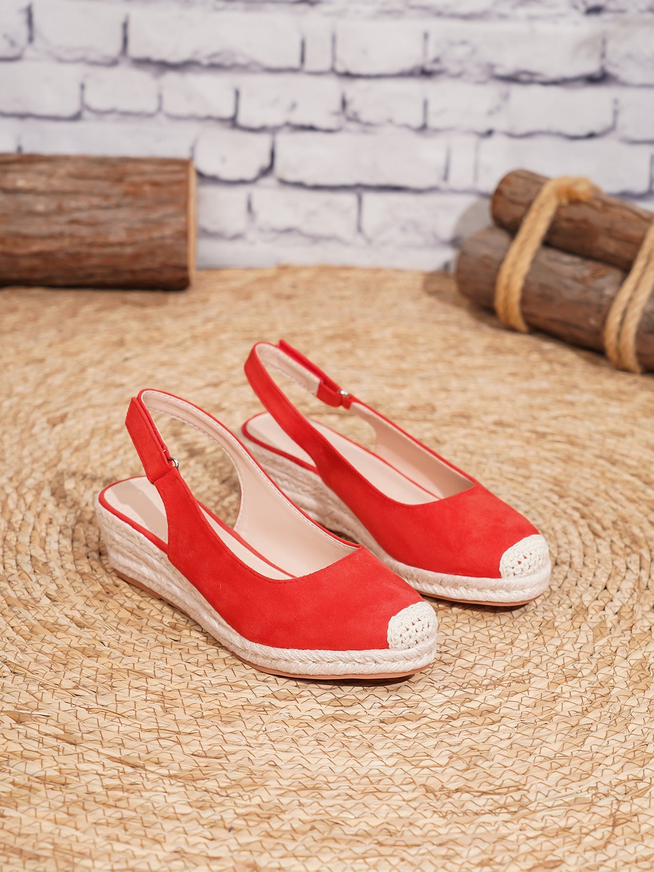 Retro Closed-toe Slingback Wedge Womens Shoes Straw-woven