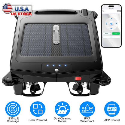 Solar PoweredÊRobotic Pool SkimmerÊAutomatic Swimming Pool Surface Cleaner with 2 Cleaning Modes Dual Charging Methods IPX7 Waterproof 1937sq.ft Cover