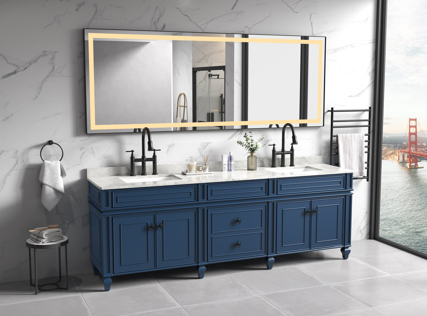 96 x 36 Inch LED Bathroom Mirror with Aluminum Frame