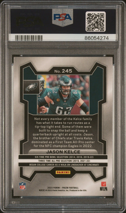 Graded 2023 Panini Prizm Jason Kelce #245 Football Card PSA 10 Gem Mint