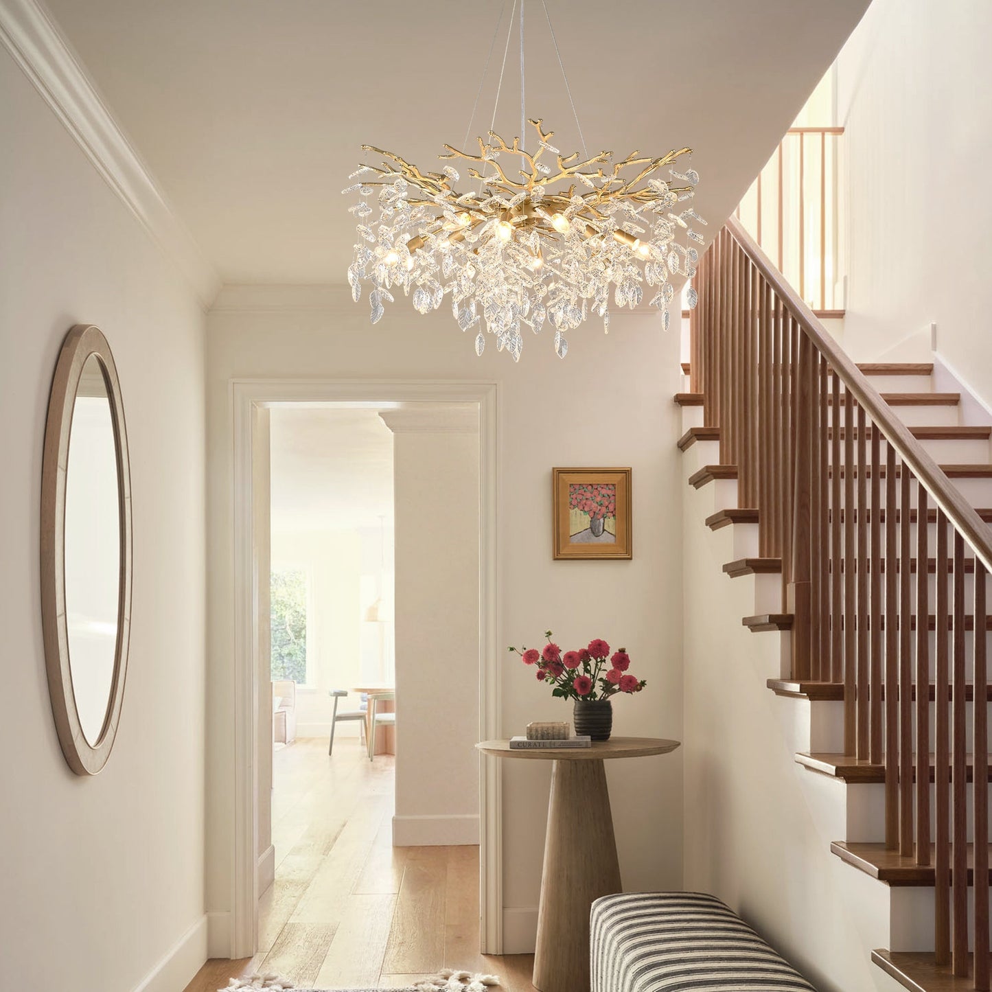 8-Light Crystal Gold Chandelier for Dining Room and Kitchen Island