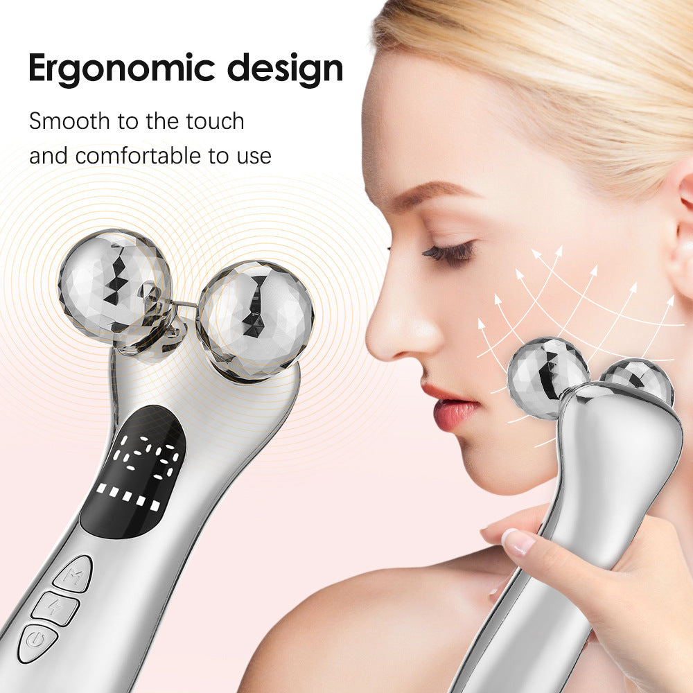 Silver Ergonomic EMS Microcurrent Facial Roller | Intelligent Pulse Face Slimming & Sculpting Device for Skin Tightening