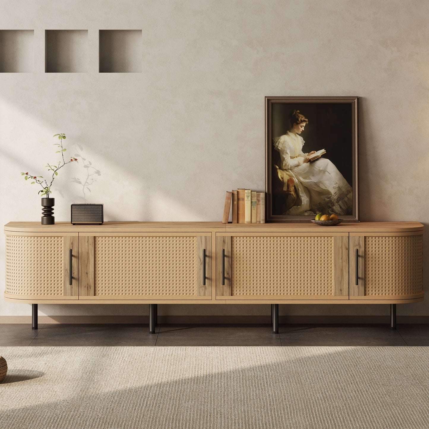 70" TV Stand With Doors, Construction For TVs Up To 80" - Natural Wood