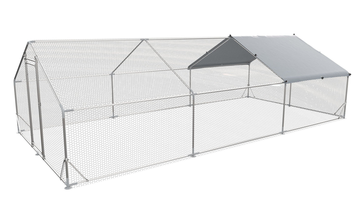 Large Metal Chicken Coop, Walk In Poultry Cage Hen Run House Rabbits Habitat Cage Spire Shaped Coop With Waterproof And Anti Ultraviolet Cover