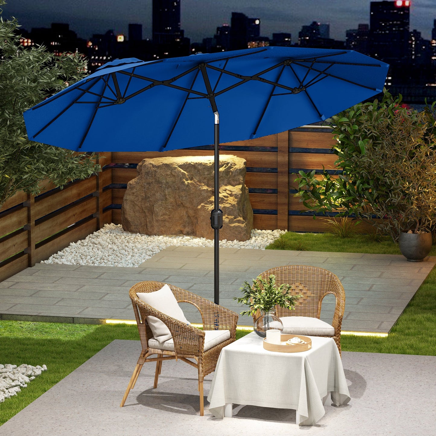 Outsunny 9.5' Double-Sided Patio Umbrella with 3 Air Vents, Tilt and Crank