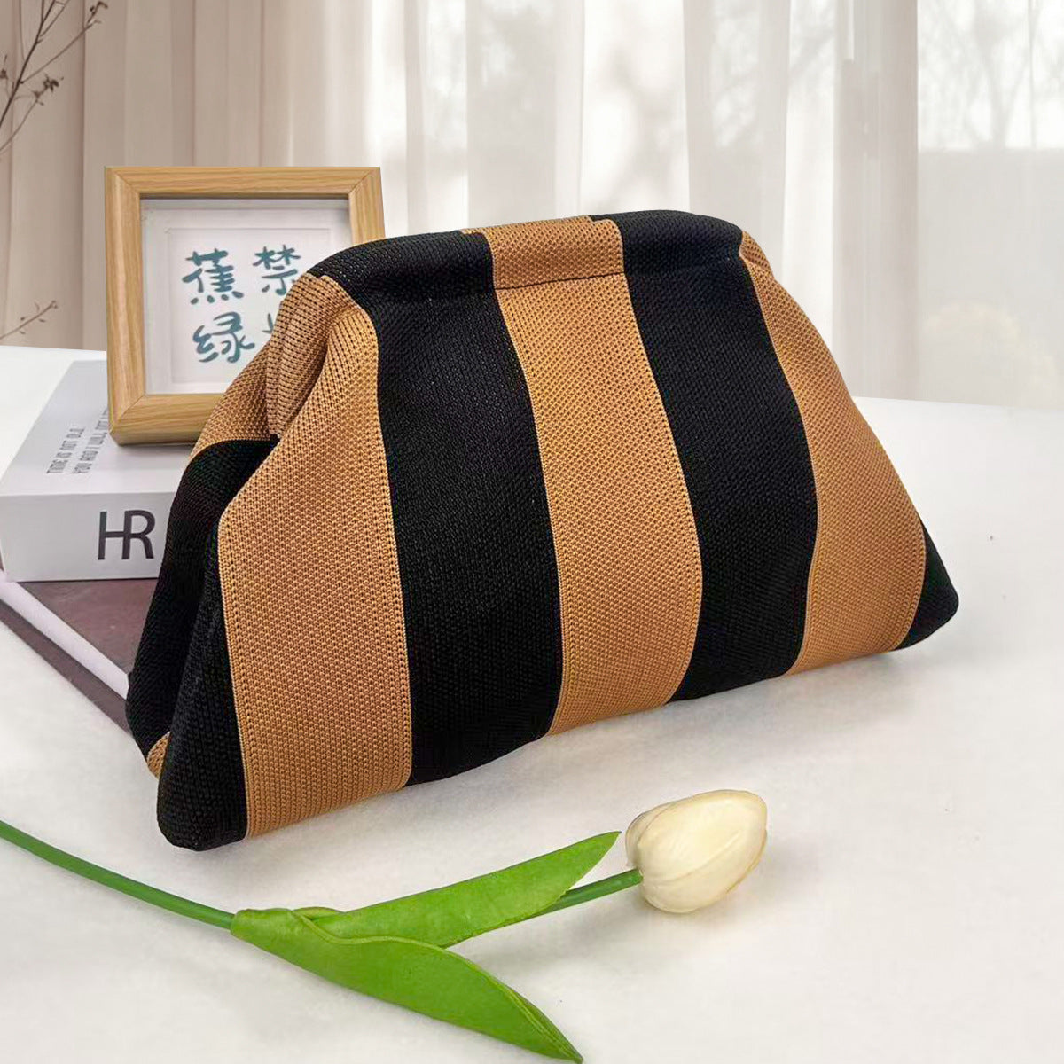 Womens Knitted Bag Striped Clutch