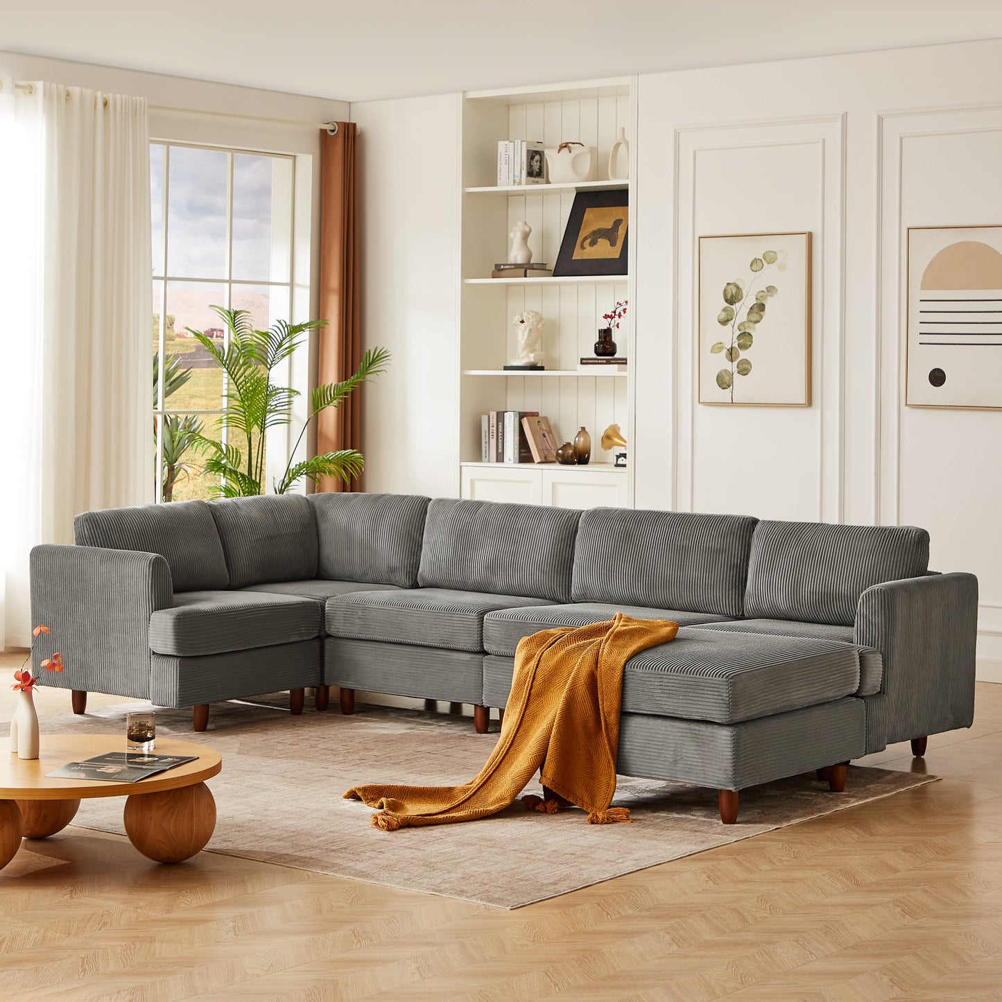 Modern Modular Sectional Couch, 6 Seaters Sleeper Sofa