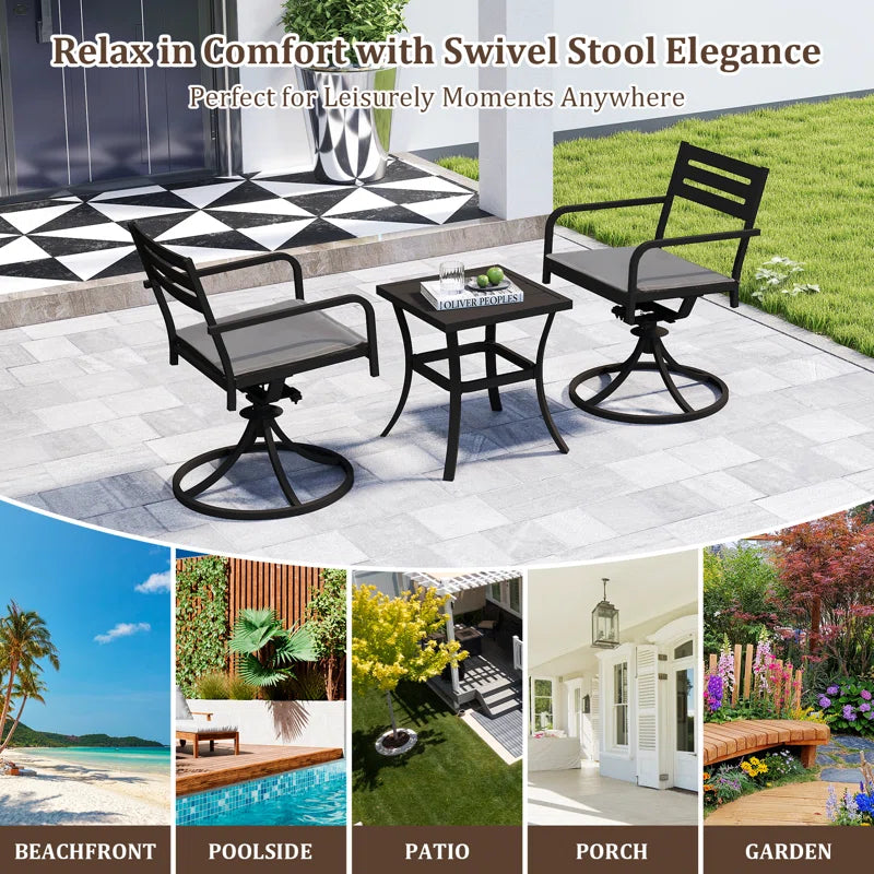 Outdoor Metal Swivel Patio Set - 2 Armchairs & Table