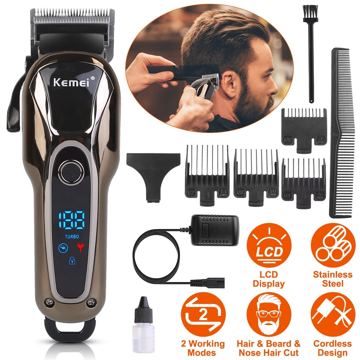 Rechargeable Electric Hair Clipper Cordless Clipper Hair Trimmer Shaver Barber Clipper Hair Cutting Machine