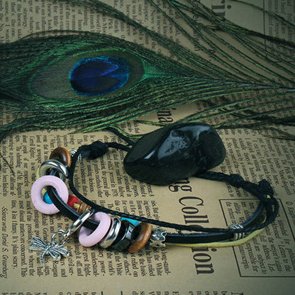 Dragonfly Charm Leather Bracelet
