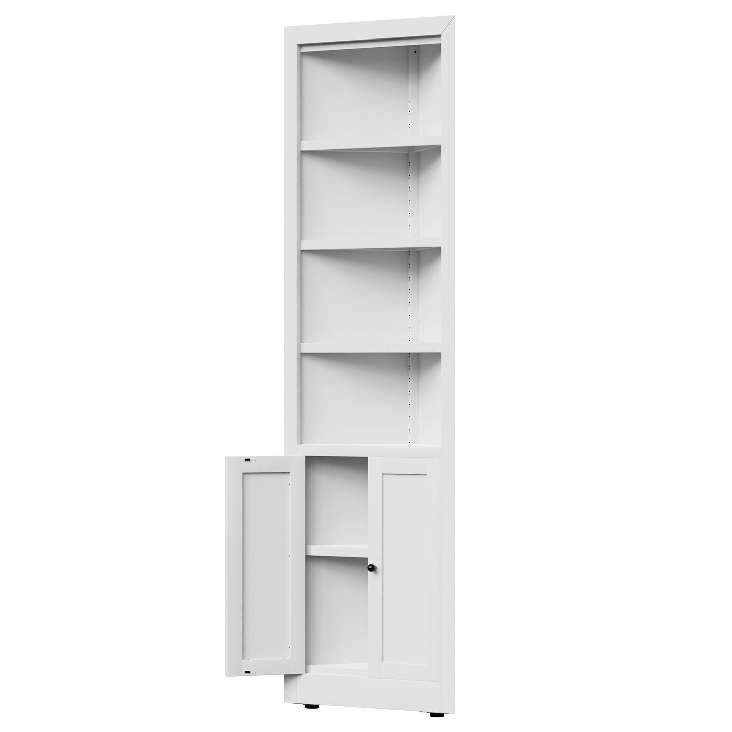 Tall Corner Storage Cabinet With 2 Doors, 5-Tier With Adjustable Shelves, Freestanding - White