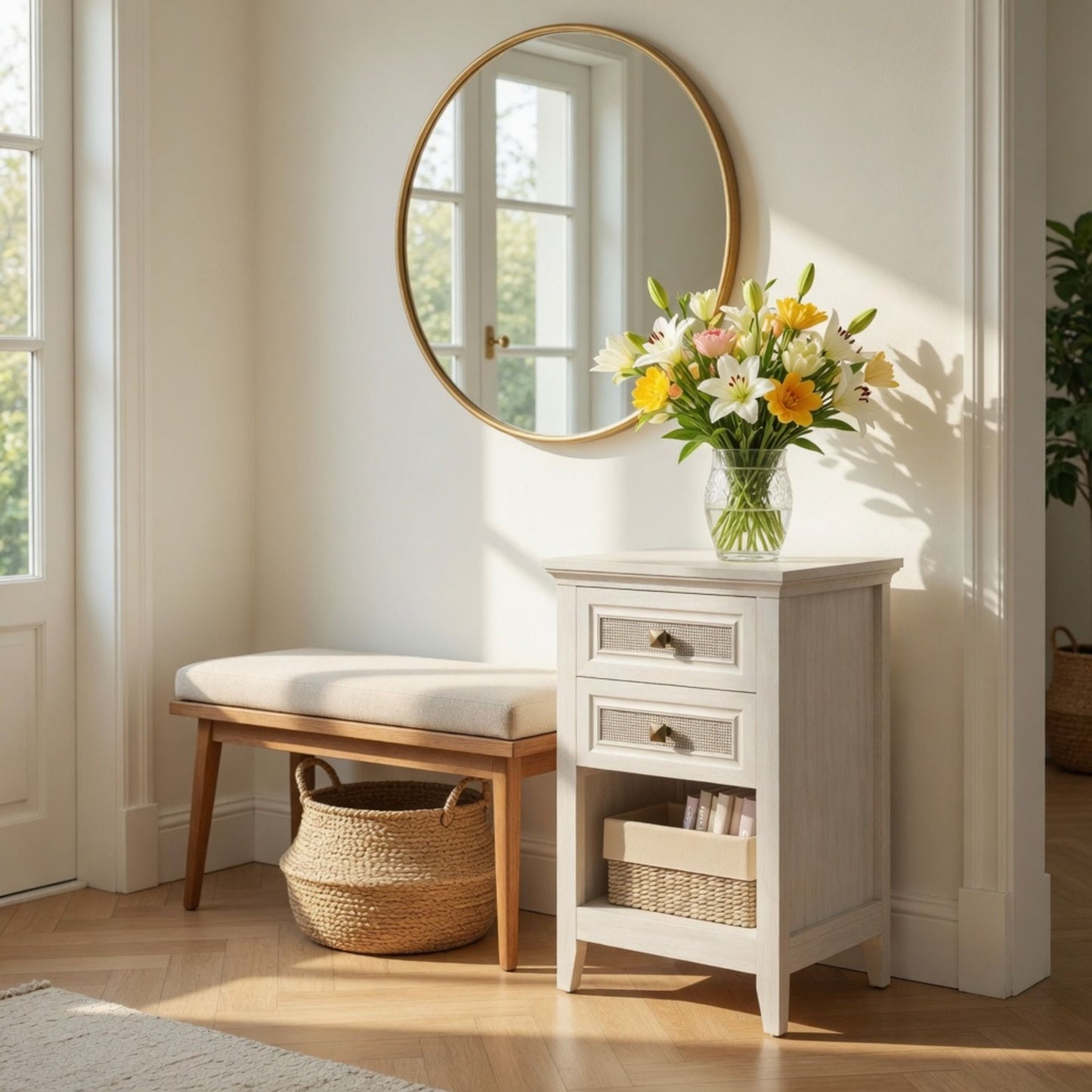 Nightstand With 2 Drawers & Shelf - White