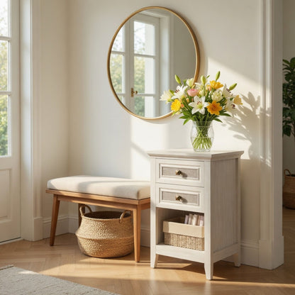 Nightstand With 2 Drawers & Shelf - White