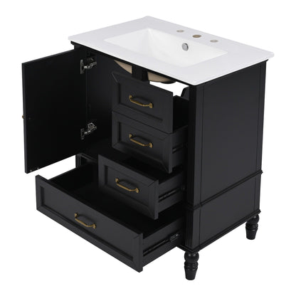 30" Bathroom Vanity With Sink, 3 Drawers, Adjustable Feet