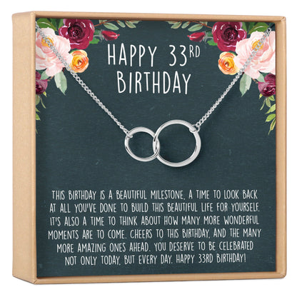 33rd Birthday Necklace, Multiple Styles