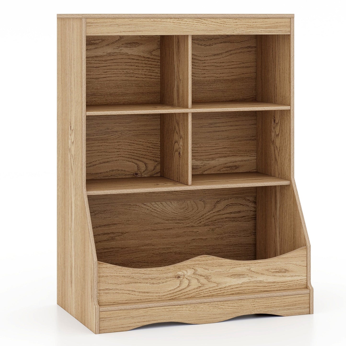 3-Tier Children's Multi-Functional Bookcase Toy Storage Bin Floor Cabinet-Natural