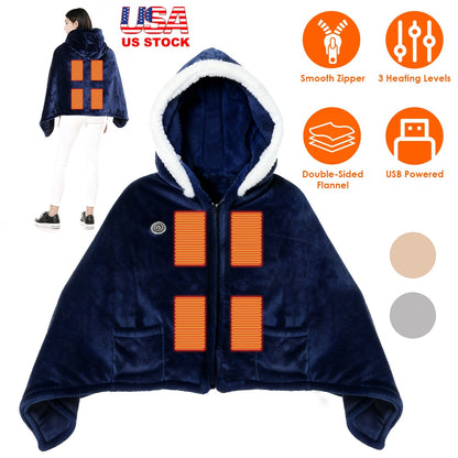 Wearable Heated Blanket with 8 Heating Zones and 3 Temp Levels