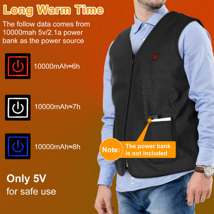 Heat Jacket Vest 3 Heating Gear Adjustable USB Heated Vest Warm Heat Coat Vest w/ 5 Heating Zones For Men Women Winter Outdoor Activity