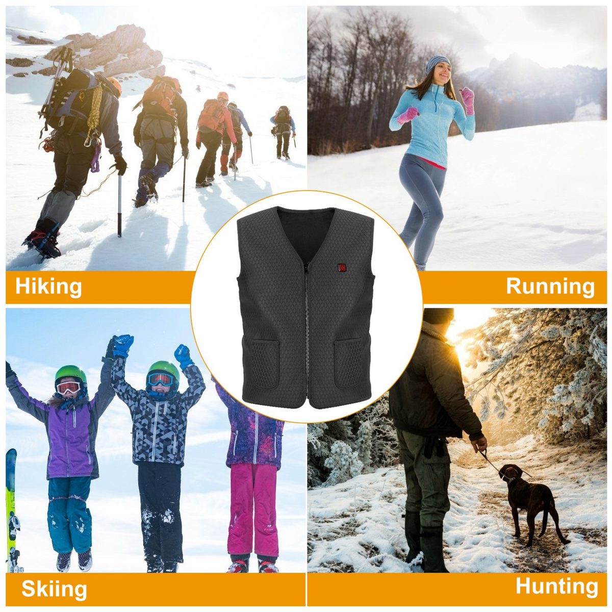 Heat Jacket Vest 3 Heating Gear Adjustable USB Heated Vest Warm Heat Coat Vest w/ 5 Heating Zones For Men Women Winter Outdoor Activity