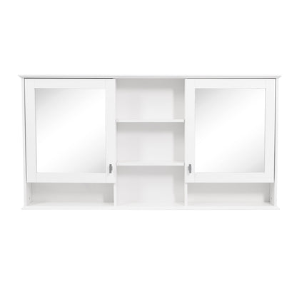 Wall Mount Mirror Cabinet With Adjustable Shelves - White