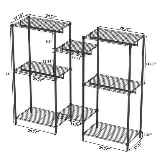 Heavy Duty Garment Rack With 8 Adjustable Wire Shelves And 5 Clothes Rails