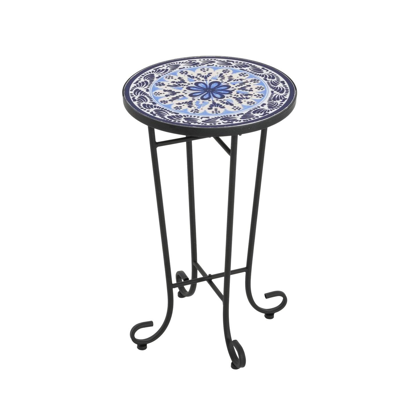 Patio Side Table, Blue+Black
