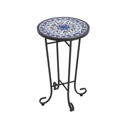 Patio Side Table, Blue+Black