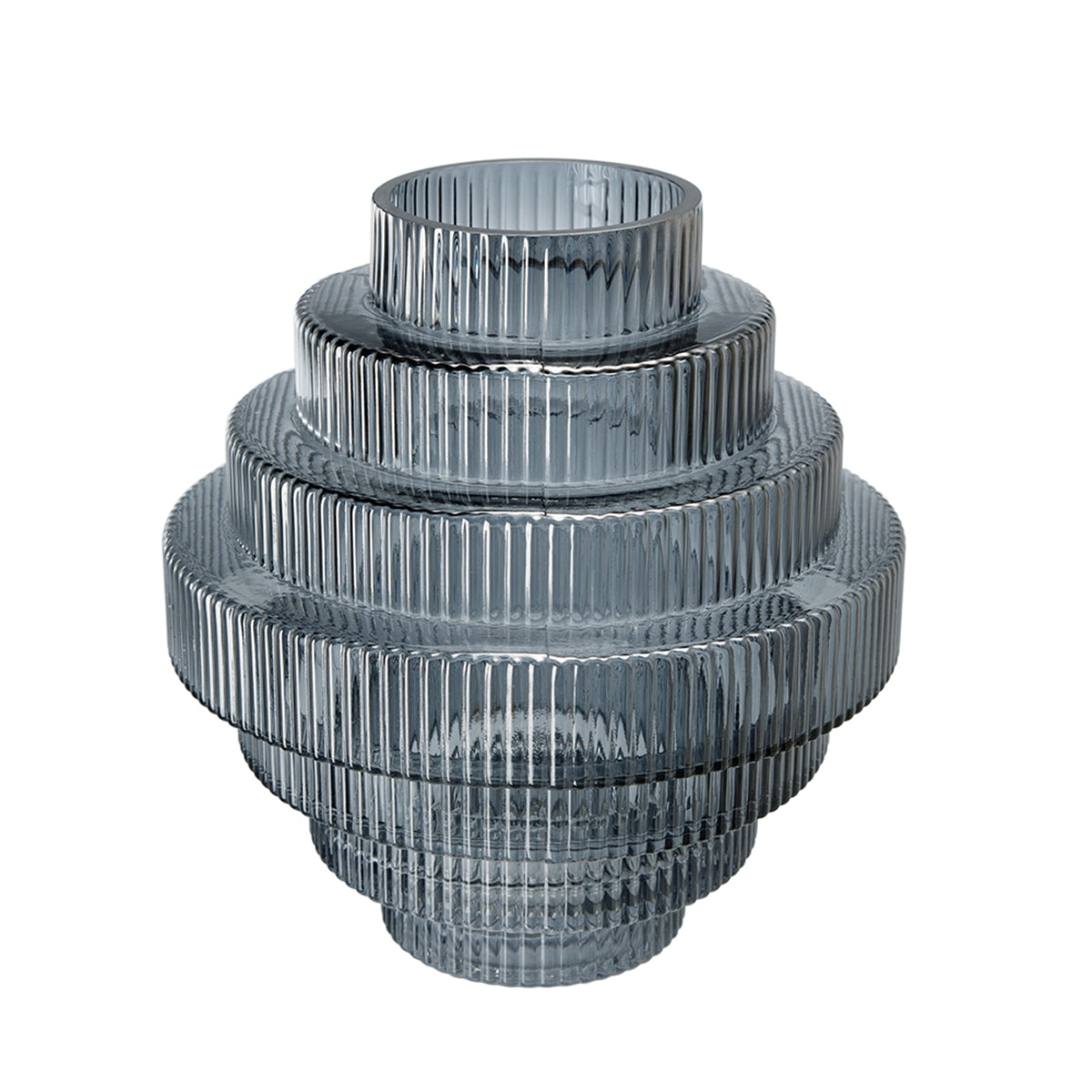 Multi-Tiered Geometric Vase with Smoked Glass Finish