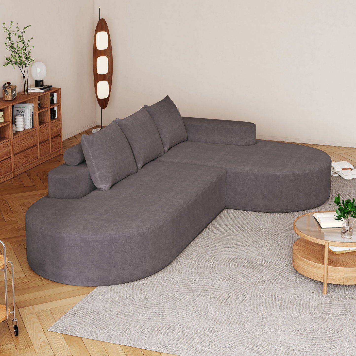 Modern Curved Sofa, L-Shaped Modular Sectional Set With 3 Pillows