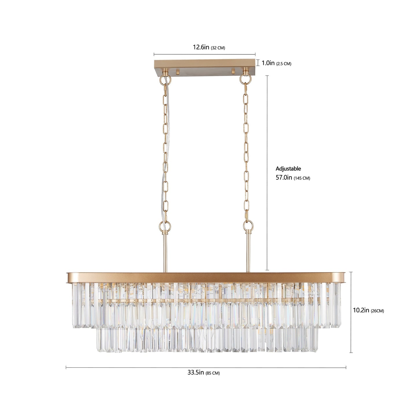 Rectangular Crystal Chandelier Adjustable Gold Iron Ceiling Light