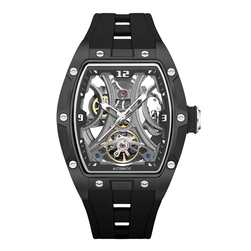 Barrel-shaped Watch With A Steel Case Full Skeleton Automatic Movement