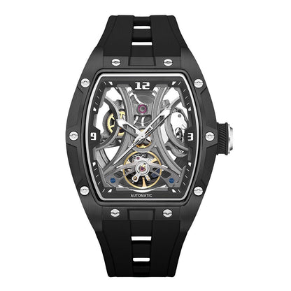 Barrel-shaped Watch With A Steel Case Full Skeleton Automatic Movement