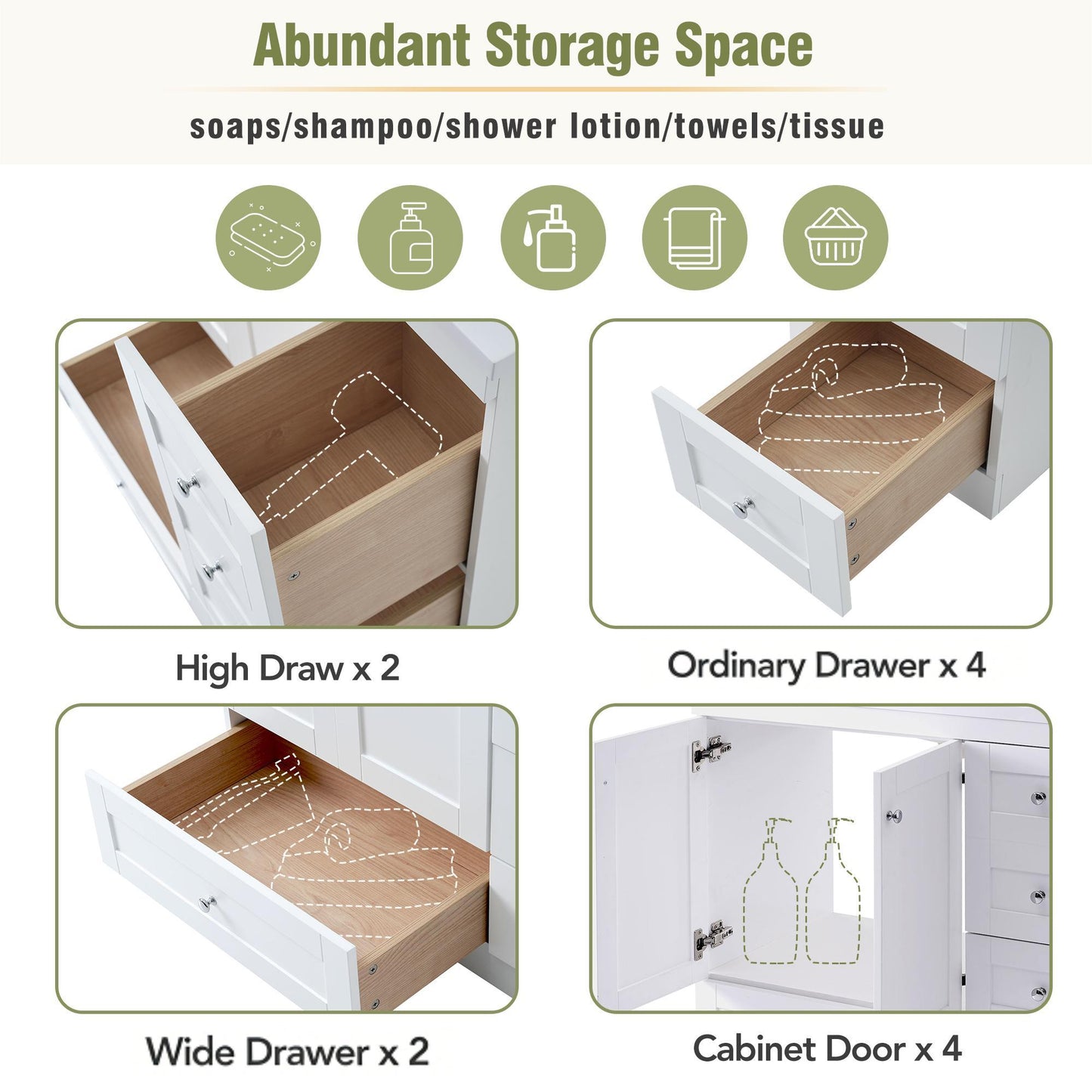 Shaker Free Standing Bathroom Vanity Cabinet & Sink, Soft Close Drawers, Soft Close Doors
