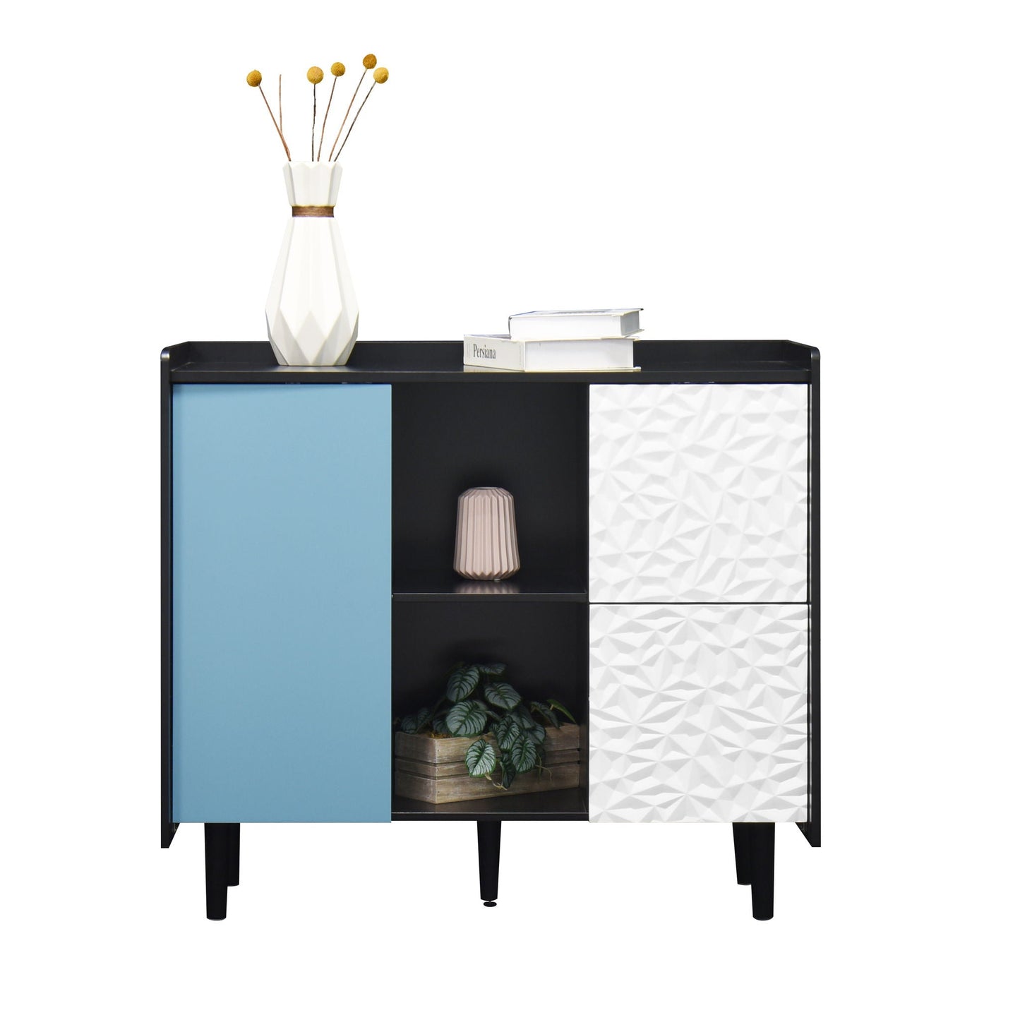 Modern Sideboard Buffet Cabinet With Doors And Unique Panel Styling