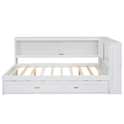 Daybed With Storage Shelves, LED, USB, And Trundle