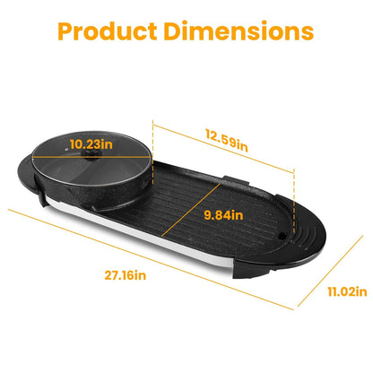 2 in 1 Electric Hot Pot with BBQ Grill Cooker 2200W Smokeless Non-Stick Korean BBQ Grill Shabu Shabu Hot Pot with Independent Temperature Control 5 Ge