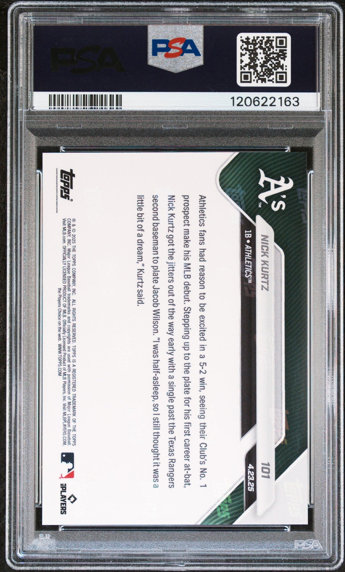 Graded 2025 Topps Now Nick Kurtz #101 Rookie RC Baseball Card PSA 8 Near Mint