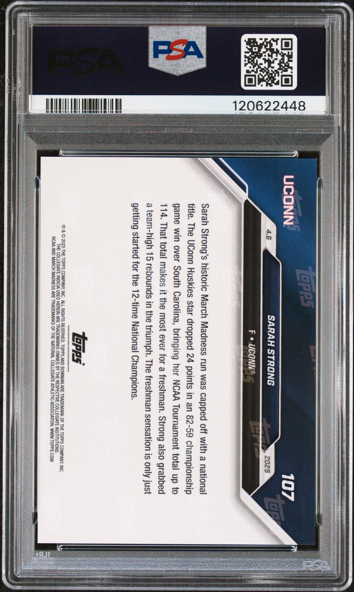 Graded 2024 Topps Bowman U Now Sarah Strong #107 Blue /49 Rookie RC Basketball Card PSA 9 Mint